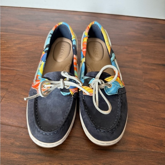 Sperry Women's Starfish Textile and Leather Navy and Coral Flats-Size 6.5 - Picture 2 of 11